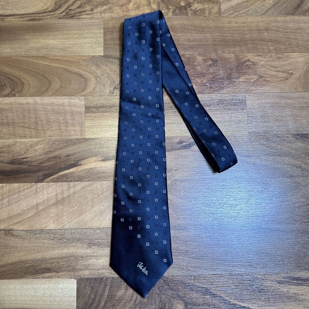 Vintage John Weitz Necktie Tie Navy & Red With Logo‎ Silk Blend